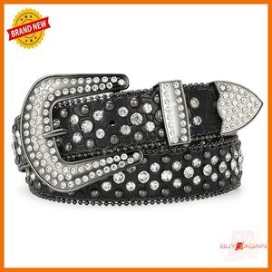 Rhinestone Studded Western Belt Faux Crocodile Leather 1.25" Wide